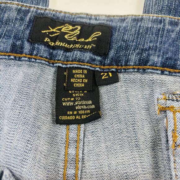 Platinum Plush Jeans Pants Women's 21 Blue Wide Straight Leg Cropped Embellished - Picture 5 of 16